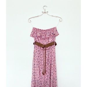 Bandeau flowy floral maxi dress pink size m